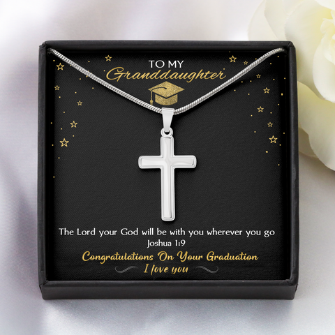 GrandDaughter Graduate Joshua 1:9  Cross Necklace