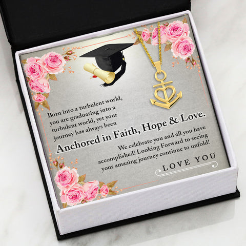 Graduate ANCHORED IN FAITH HOPE & LOVE Necklace Gold